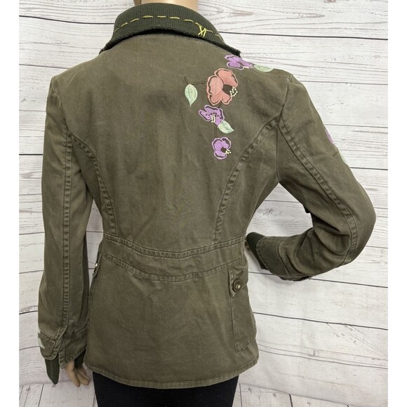 Rebbeca Thomson Embroidered Floral Jacket Medium Olive Green Unique Boho Casual - Picture 8 of 11